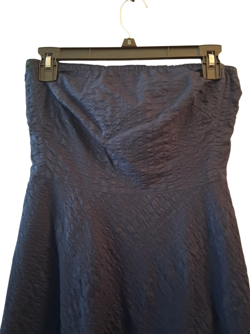 J. Crew Strapless Navy Textured Midi Dress